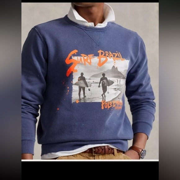 Polo Ralph Lauren Men's Vintage Surf Brazil Sweatshirt Blue Size Large NWT - Picture 3 of 15